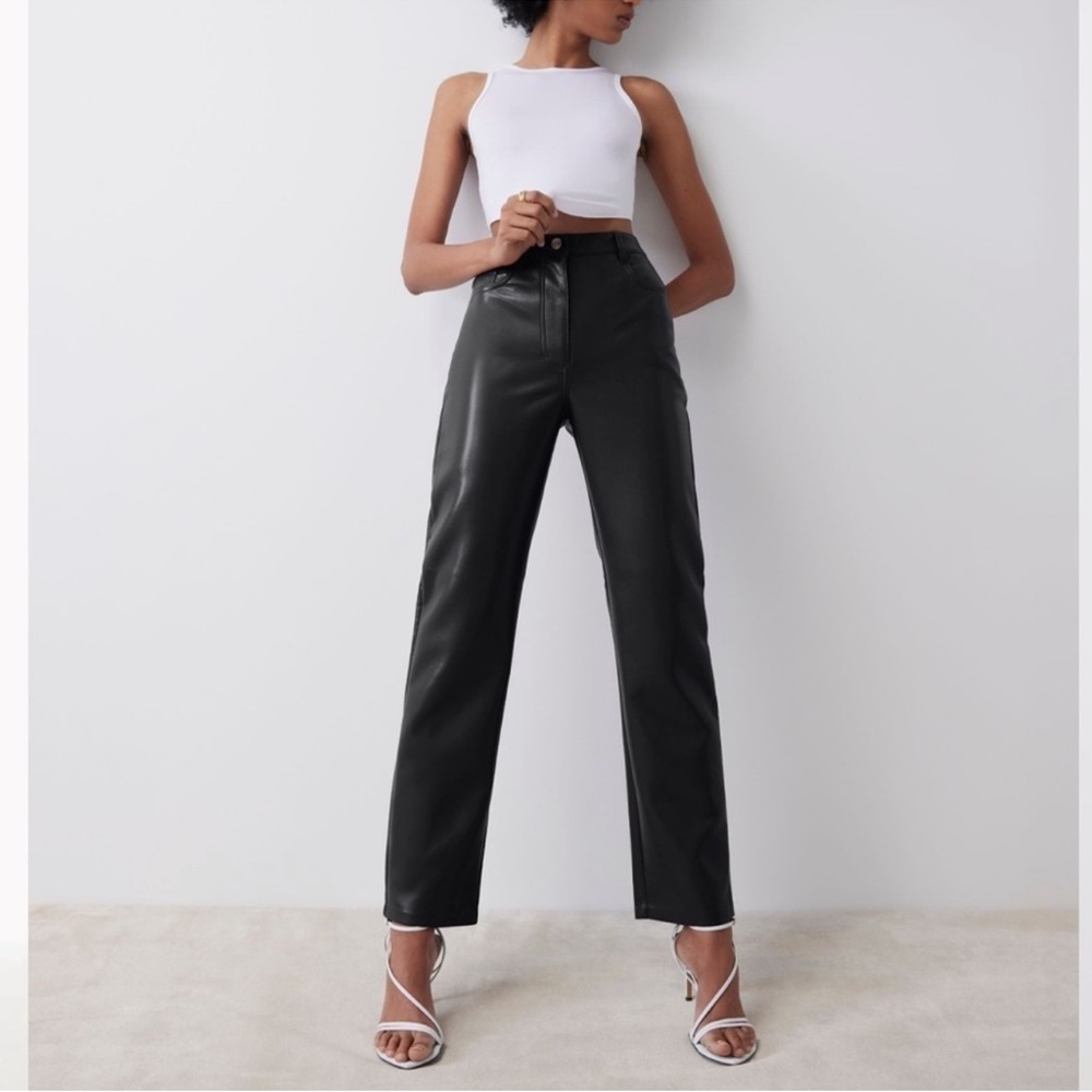 Wilfred The Melina Faux Leather Pants Black Wide Straight Leg Wet Look